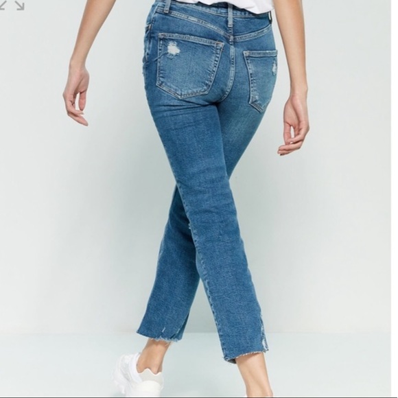 Free People High Waisted Slim Straight Leg Distressed Denim Jeans - Picture 3 of 12